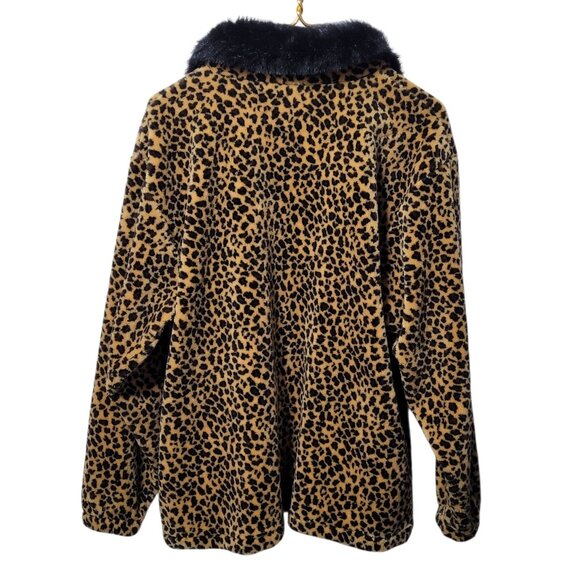Vtg Ocean East Fleece Jacket Women’s M Leopard Print Faux Fur Collar Zip Up - Picture 7 of 15